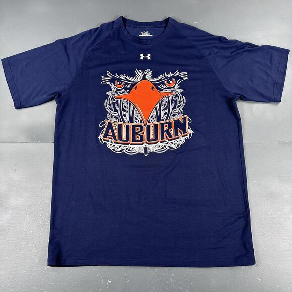Auburn Tigers Shirt Men XL Navy Blue Orange War Eagle Under Armour Big Chest Hit - Picture 2 of 6